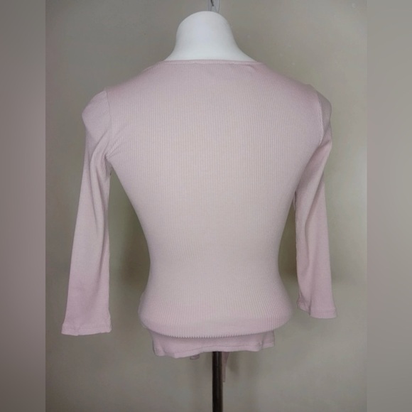 Express One Eleven Ribbed Wrap Tie Top XS Blush Pink Long Sleeve - Picture 5 of 12